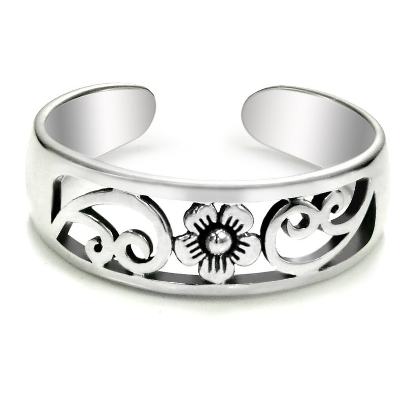 Metal Factory Sterling Silver Hawaiian Plumeria Flower Adjustable Toe Band Ring
